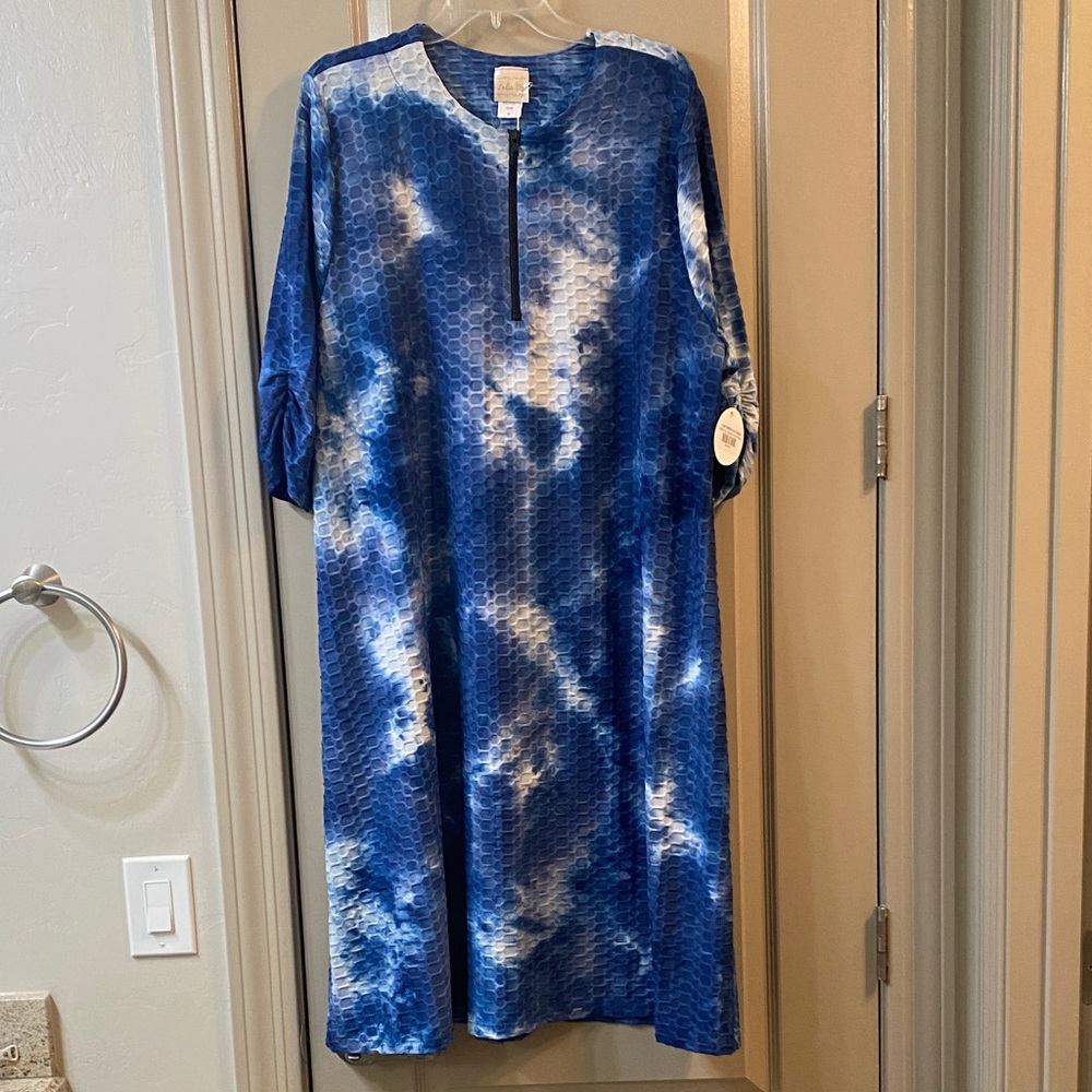 Elegant Blue Patterned Long Sleeve Dress